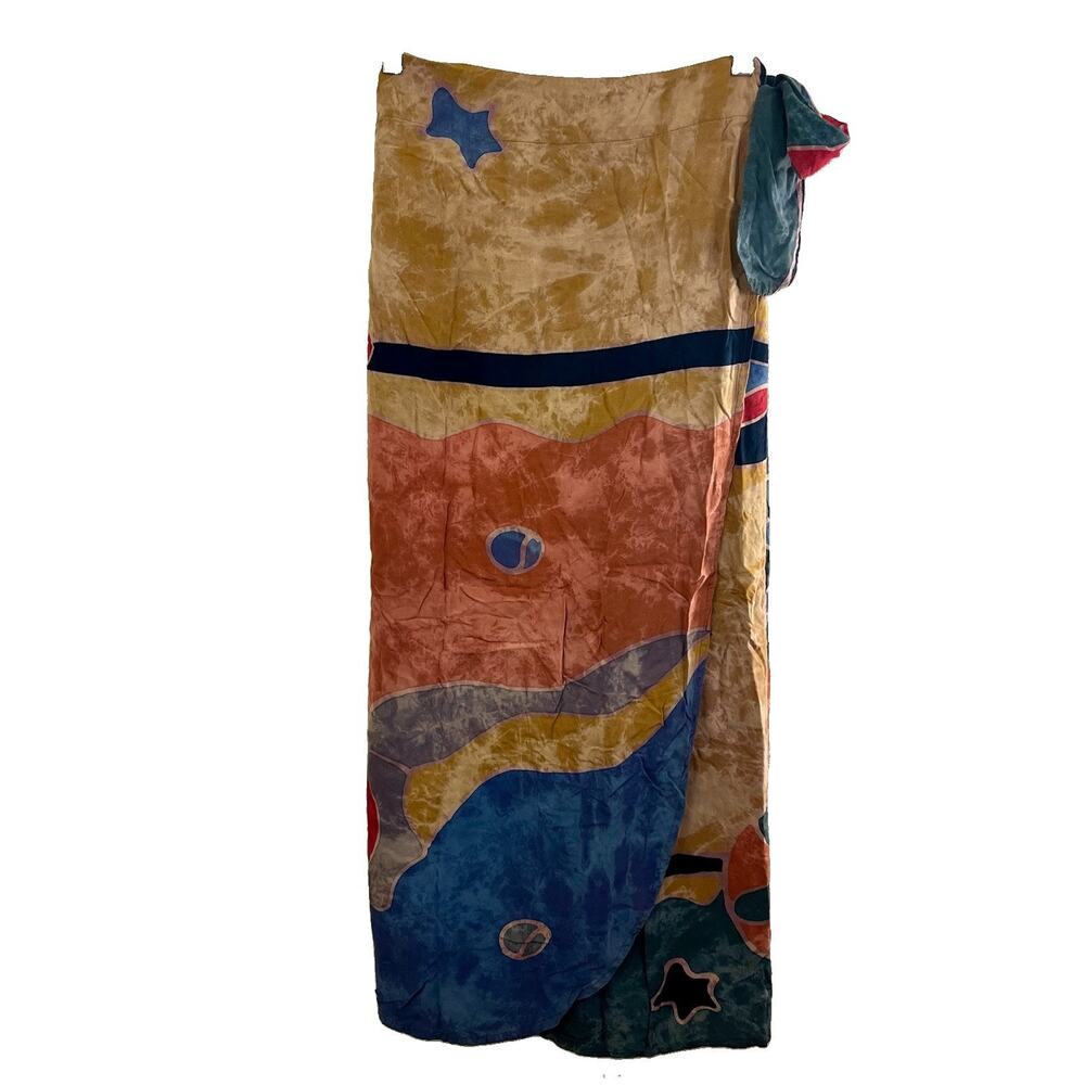 Laris Vintage Abstract Wrap Midi Skirt Womens L Rayon Whimsigoth Art to Wear